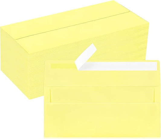 200 Pack #10 Business Envelopes, Light Yellow Standard Envelopes Self Seal, Letter Size Mailing Envelopes for Checks Letters Invoices Christmas Birthday Graduation Wedding, 4 1/8 x 9 1/2 Inch