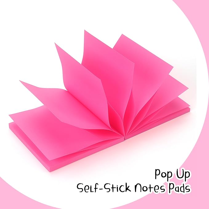 Sticky Notes 3x3 Pop Up Self-Stick Notes Pads with Bright Colors, Easy to Post for Office, School, Home, 4 Pads/Pack, 90 Sheets/Pad (Rose Red)