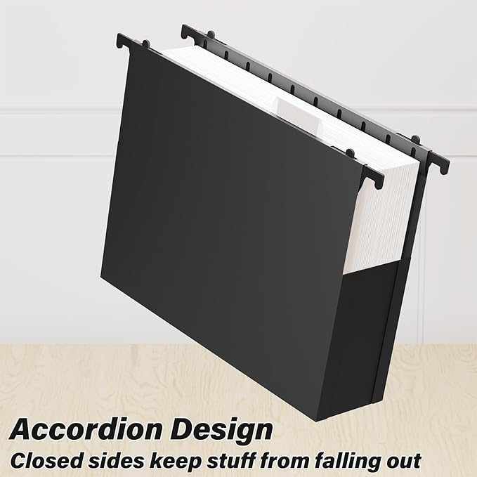 Plastic Hanging File Folders Letter Size,Heavy Duty 3 Inch Expansion Folder,6 Pack Reinforced Expanding File Folder,Extra Capacity Accordian Pocket,Black Hanging Folder Organizer for Home Office