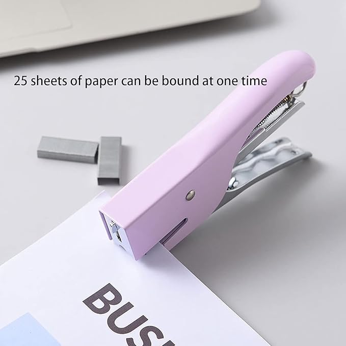 QILIMA Desktop Cute Office Tape Dispenser & Stapler Set - Mini Stapling Tool for One Hand Operation,Purple