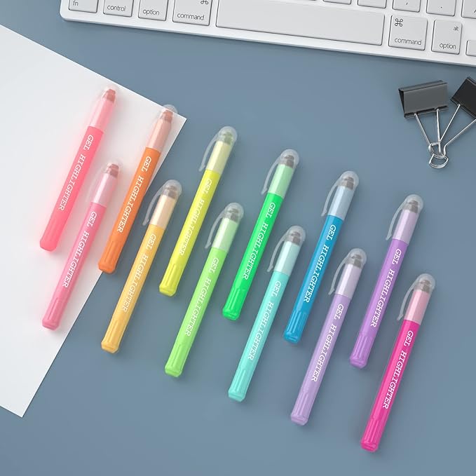 feela 24 Pack Gel Highlighters, 12 Assorted Colors Bible Highlighter Markers Journaling Supplies, No Bleed Through For Highlighting Journal School Office