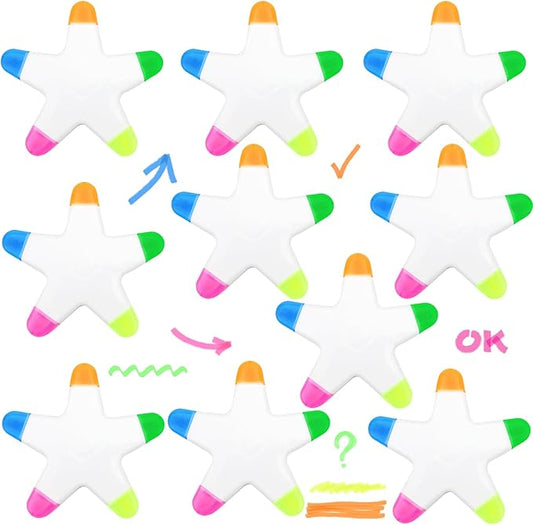 10 PCS Star Highlighters Bulk 5-in-1 Colorful Watercolor Highlighter Pens Assorted Colors Creative Star Shape Fluorescent Pens for School Office Travel Aesthetic Stationery Supplies