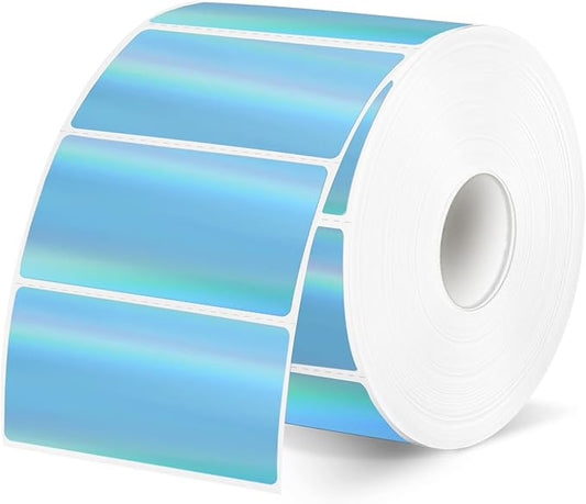 Direct Thermal Label 2x1 Inch- Barcode Labels- Holographic Thermal Sticker Labels for Address, Shipping, Compatible with Rollo Label Printer & MUNBYN& Zebra (300 Labels/Blue)