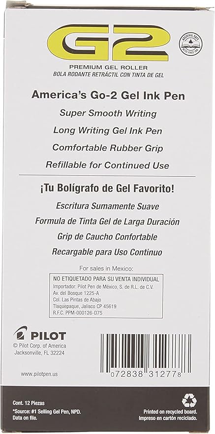 PILOT G2 Premium Refillable & Retractable Rolling Ball Gel Pens, Ultra Fine Point .38 mm, Black Ink, 24-Count (31277)