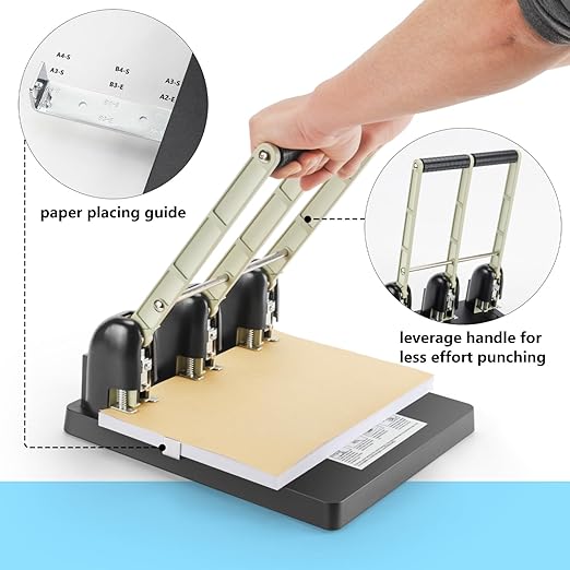 Worklion 3 Hole Puncher for Binder: Heavy Duty Three Hole Paper Punch for Max 150 Sheet,Save Power Large Punch