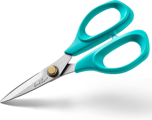 Beaditive Sewing Scissors - 6-Inch Stainless Steel Fabric Scissors - Professional Scissors with Serrated Blade for Easy Cloth Cutting & Quilting - Comfortable Craft Tailor & Dressmaker Shears – Teal