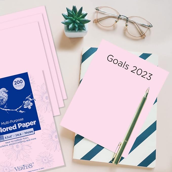 Veritas Color Copy Paper,Multi-Purpose paper,Colored Printer Paper 8.5” x 11”, 24 lb / 90 GSM,Pink,200 Sheets (1 Reams)，Made in USA