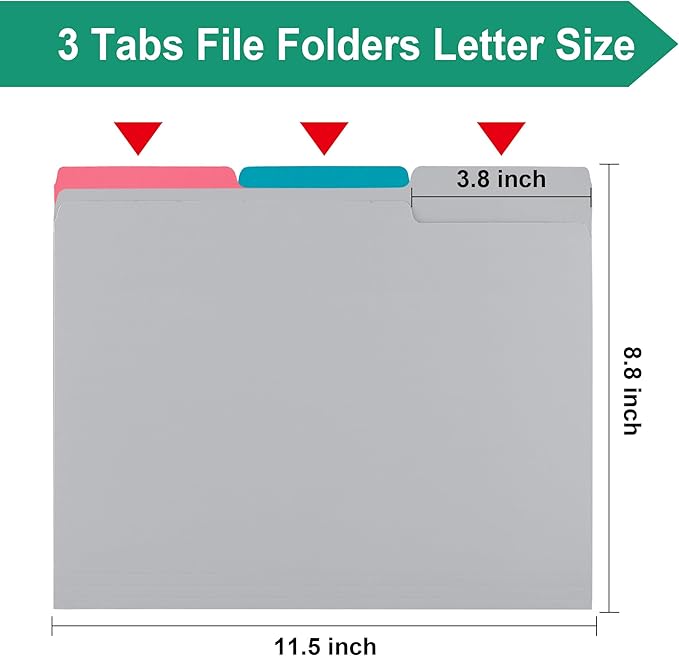 18 Pack File Folders Letter Size Gray,Folders 8.5x11 1/3-Cut Tabs,Colored File Folders,Office Home School for Documents Files Paper