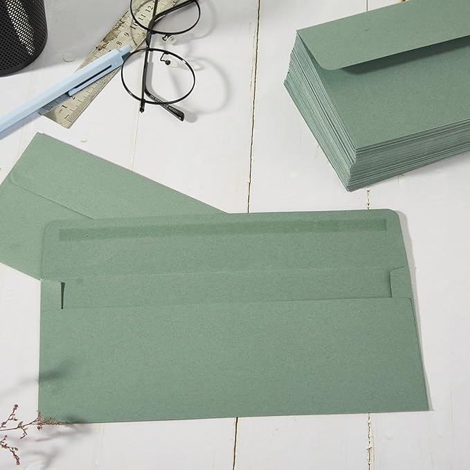 Wishop 50 Pack Sage-Green #10 Business Envelopes Self Seal Standard Envelopes for Office Checks, Business, Letter Mailing Invoices, 4.13 x 9.49 Inches (50)