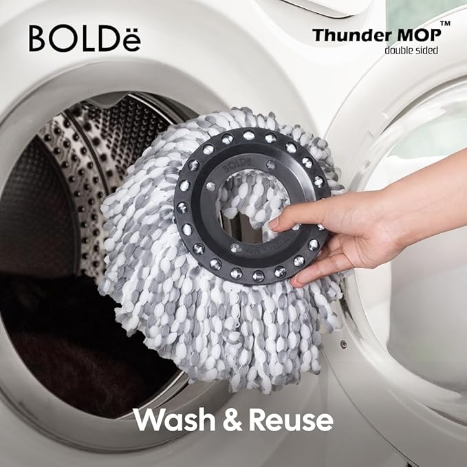 BOLDë Thunder Mop Spin System -Double-Sided- 2 Compact Stackable 6L Buckets, Microfiber Head, Stainless Steel Wringer, Antifungal Quick-Dry Cleaning, Soap Dispenser, 3 Free Refills (Lime/Forest Green)