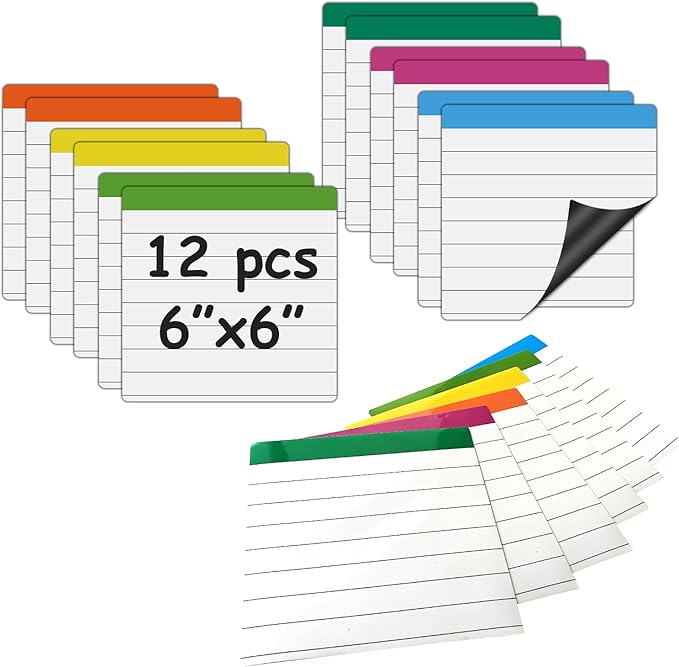 Ruled Lined Magnetic Dry Erase Whiteboard,Small Flexible Magnet Sheet,Sqaure 6X6,Teacher Essentials for Classroom,Help Students Form A Good Handwriting 12 Pieces