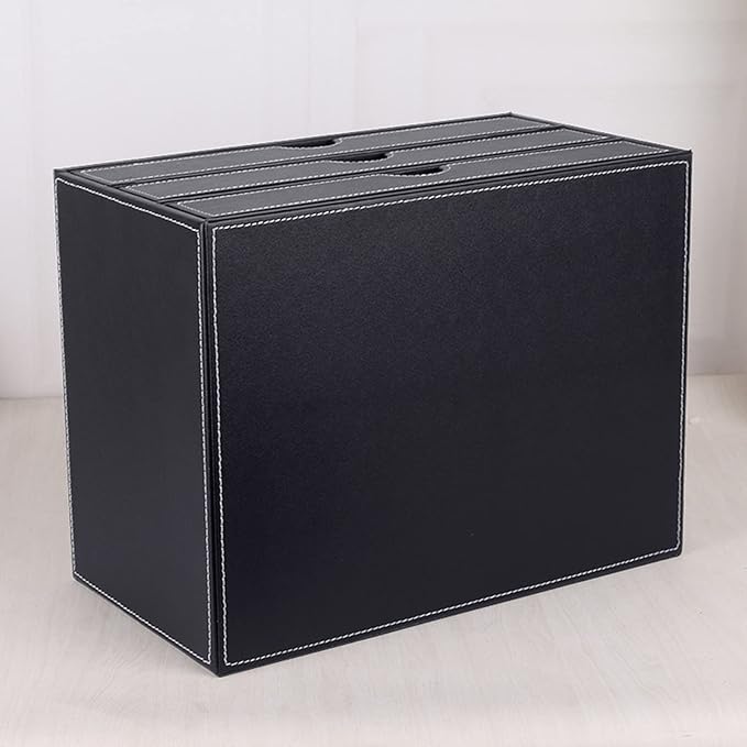High-end PU Leather Desk Organizer File Cabinet Executive Office Supplies Desktop Filing A4 File Cabinet Stackable Storage Organizer Box with 3 Drawers (Black)…