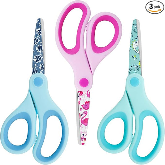 5" Kids Scissors,3 Pack Safety Children Scissors,Blunt-Tip Stainless Steel Blades Comfort-Grip Handles Small Craft Scissor for Kids,for DIY,Arts,Home,School Classroom Student Use Assorted Colors