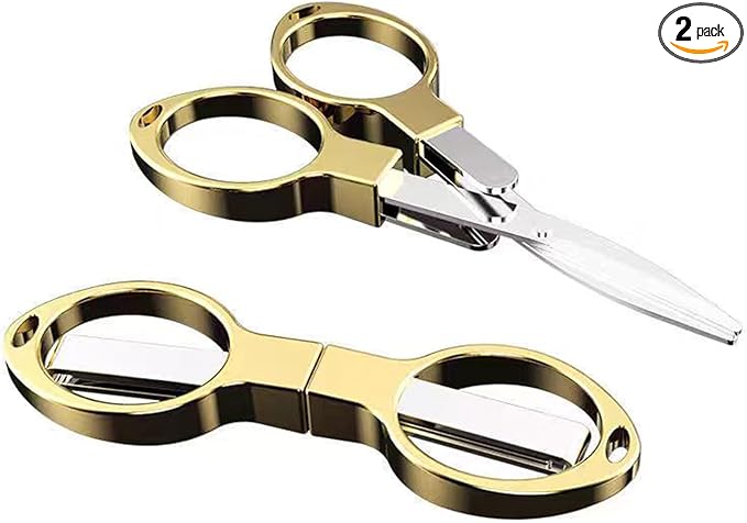 Mini Folding Scissors, Safe Portable Travel Mini Scissors, Stainless Steel Retractable Small Scissors for Home Office, Safe Portable Travel Scissors, 2 Piece Set (gold)