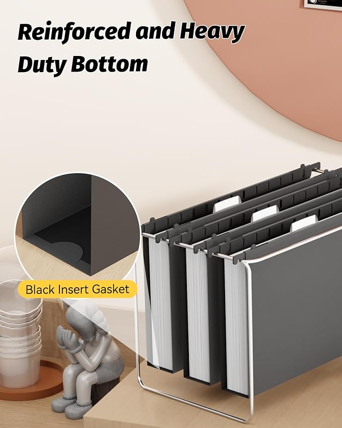 Ansook Extra Capacity Legal Size Plastic Hanging File Folders,12 Pack Reinforced Legal Hanging Folder with Heavy Duty 2 Inch Expansion,Filing Cabinet Folder,for Bulky Files, Medical Charts,Black