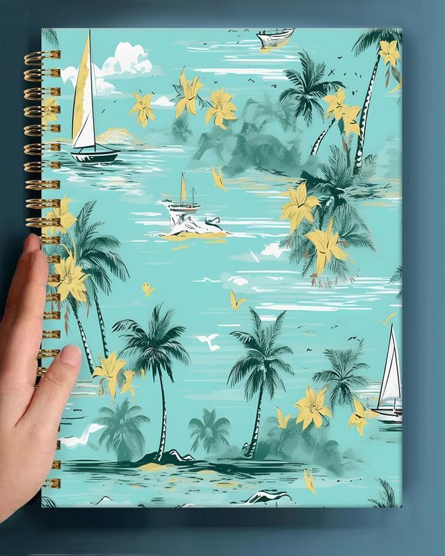 Spiral Journal Notebook,A5 Hardcover Lined Journals for Women Girl 6 x 8.3 in,120 Pages Thick Paper,Cute College Ruled Writing Notebook for Gifts Office Work School(Tropical Summer Island Palm Tree)