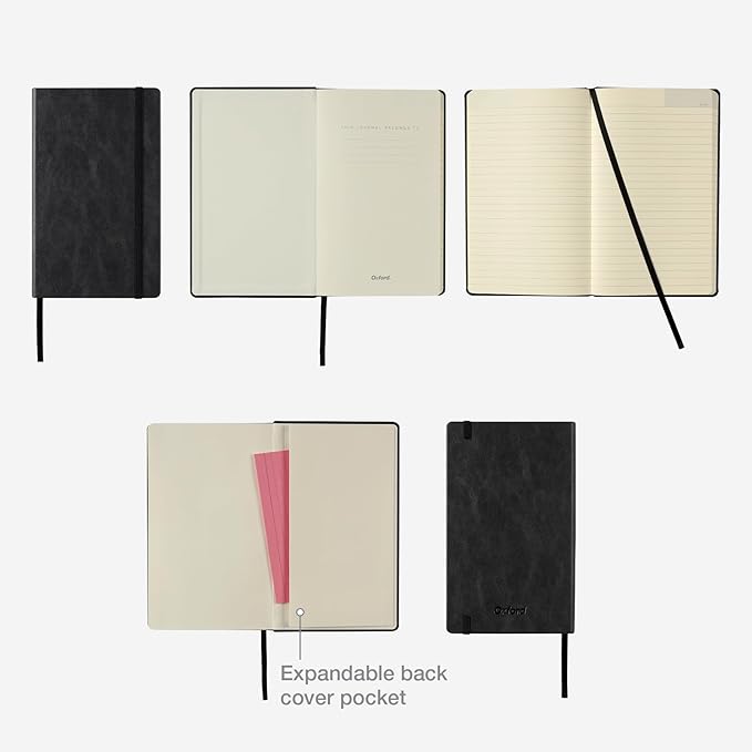 Oxford Journal, Lined Writing Notebook, Writer's Journal, Classic Notebook for School or Office, 240 Pages, 5" x 8.25", Hardcover, Black (75500)