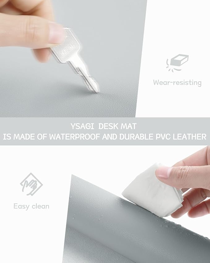 YSAGi Non-Slip Leather Desk Pad, Waterproof Laptop Computer Desk Keyboard Mat, Table Protector Blotter Mat, Large Mouse Pad for Office/Work/Home/Decor(Silver-Grey, 23.6" x 13.7")