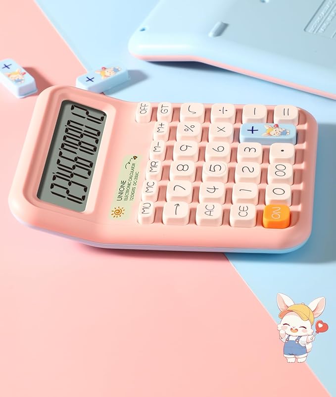 UNIONE Panda Calculator with a Bright LCD, Dual Power Handheld Desktop. Color. Business, Office, High School… (Beige)