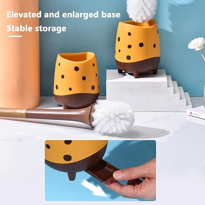 Cute Toilet Brush,Giraffe Shape Brush and Holder,Long Handle Scrubber for Silicone, Brushes for Bathroom with Holder, Compact Size Brushes Floor Standing