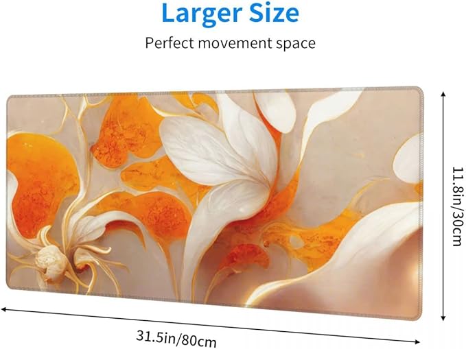 Desk Pad,Office Desk Mat 31.5"×11.8" Large Gaming Mouse Pad,Extended Computer Mouse Pad,Waterproof Thick Big Mouse Pads with Non-Slip Rubber Base Office Home White Golden Marble Flower