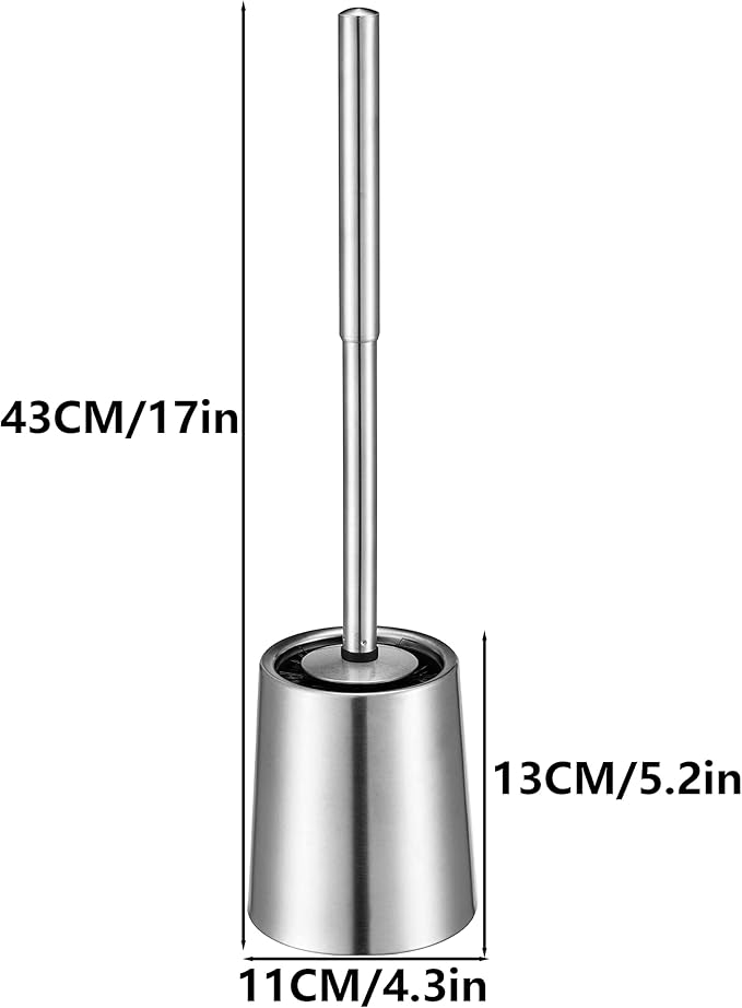 SOPRANNOMIN SUS304 Stainless Steel Toilet Brush and Holder Set Toilet Brush Case Cleaner for Toilet Bowl Bathroom Cleaning Brush Caddy Cepillo de Baño Brushed Stainless Silver