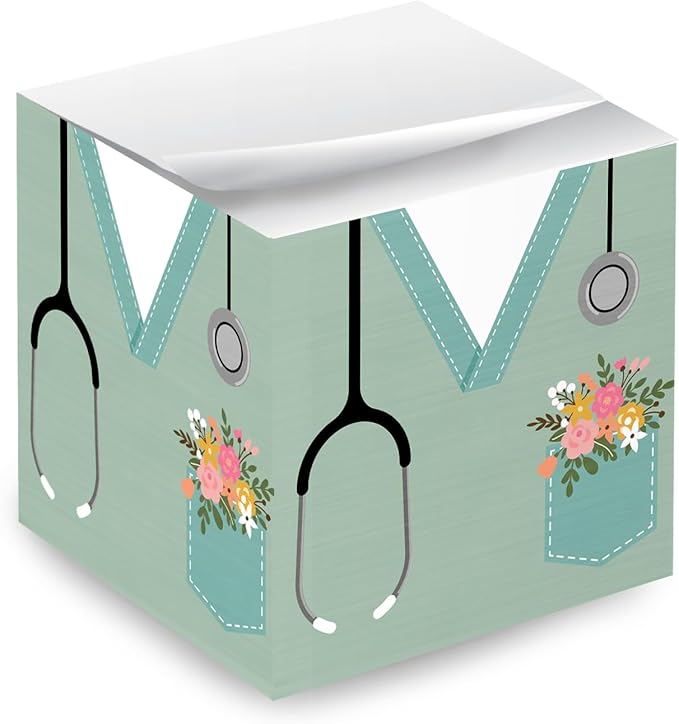 Nurse Scrubs Sticky Note Cube / 600 Sheets / 2.75" Nursing Memo Block Printed On 4 Sides/Floral Pocket Cube/Made in USA