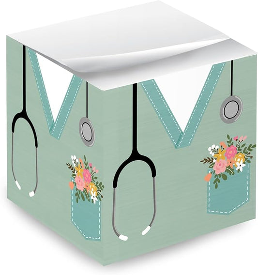 Nurse Scrubs Sticky Note Cube / 600 Sheets / 2.75" Nursing Memo Block Printed On 4 Sides/Floral Pocket Cube/Made in USA
