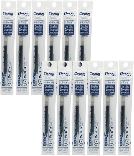 Pentel Refill Ink for EnerGel RTX Retractable Gel Pen, 12 Pack, 0.7mm, Medium Point, Navy Blue (LR7-CA)