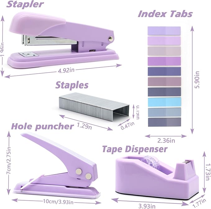 Sportsvoutdoors Purple Desk Accessories, Purple Office Supplies, Stapler and Tape Dispenser Set, Purple Desk Accessory Kit, Gift for Students, Women, Boss Lady, Office Clerks