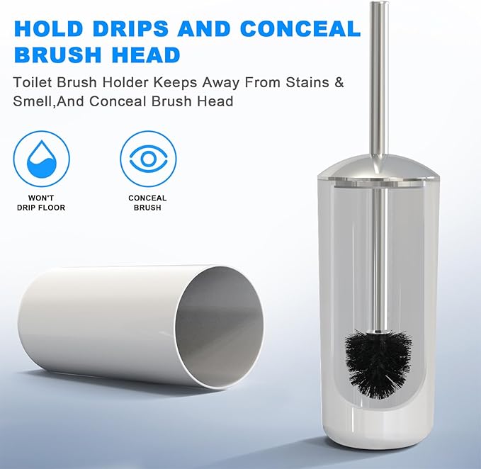 Brown Toilet Brush and Holder Set, 2 Pack – Toilet Brush Brown with Stainless Steel Handle, Non-Scratch Bristles, Compact and Drip-Free, Toilet Bowl Brush for Bathroom and Home Use