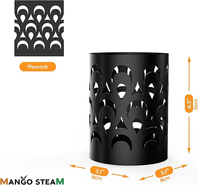 Mango Steam Metal Pen Holder, Makeup Brush Cup Organizer for Office, Bathroom, Vanity (Black, Peacock)