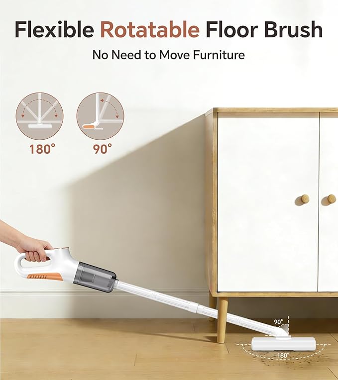 AbuDodo Cordless Vacuum Cleaner, Stick Vacuum Cordless Rechargeable with Powerful Suction and LED Display, Portable Vacuum Cleaners for Home, Wireless Vacuum for Hardwood Floor Carpet Pet Hair, White