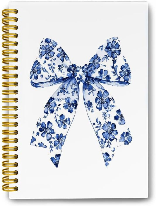 LiTiu Coquette Preppy Notebook, Girly Style Aesthetic Spiral Journaling Notebook for School Teen Girls, Blue Bow Preppy Funky Hardcover Spiral Notebook 80 Sheets 5.8x8.3