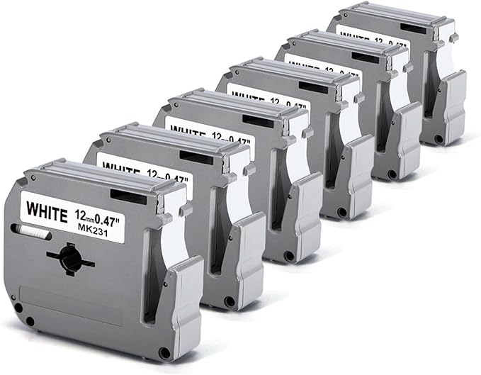 Labelife M-K231 Compatible Label Tape Replacement for Brother PTouch M Tape M231 MK231 M-231 M-K231S 12mm 0.47 Inch, for Brother PTouch PT-M95 PT-85 PT-75 PT-65 Label Makers, Black on White, 6 Pack