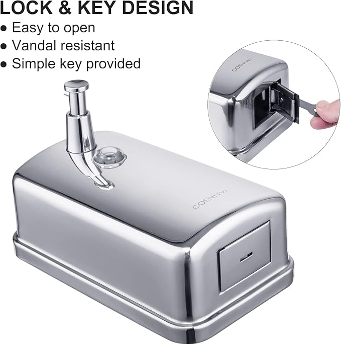 VANNSOO Commercial Soap Dispenser Wall Mount Stainless Steel Manual Liquid Pump Rust-Proof Leak Free for Bathroom (37 fl.oz./1100ml)