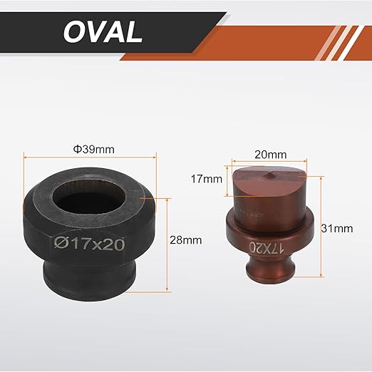 HARFINGTON Hydraulic Hole Punch Die 17x20mm Oval Hole 40Cr Steel Electric Punching Kit for MHP-20 JP-20 Electric Punching Machine, Burgundy & Black
