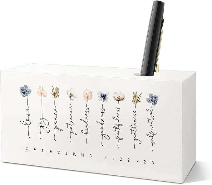 SNNDER Fruit of the Spirit Single Pen Holder for Desk, Religious Christian Gifts for Women, Boho Floral Christian Bible Verses Fountain Pen Holder for Home Office Desk Accessories