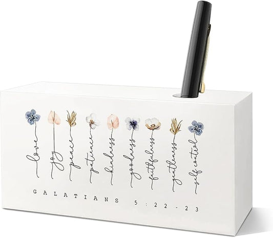 SNNDER Fruit of the Spirit Single Pen Holder for Desk, Religious Christian Gifts for Women, Boho Floral Christian Bible Verses Fountain Pen Holder for Home Office Desk Accessories
