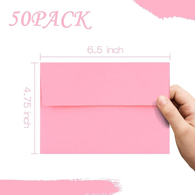 50 Pack 4x6 Envelopes for Invitations,4.75x6.5 inches,A4 Envelope Pink Self Seal,Printable Envelopes for Wedding,Invitation,Baby Shower,4x6 Cards
