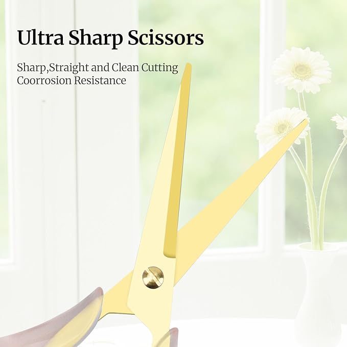 Buqoo 1-Inch Core Clear Acrylic Pink Gold Tape Dispenser Heavy Duty, Stapler with 950Pcs 24/6 26/6 Rose Gold Staples, Scissors for Stationery Desk Set School Home N Office Supplies