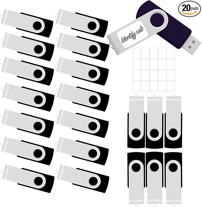 4GB USB Flash Drive 20 Pack JBOS Thumb Drives 4 GB USB Drives Memory Stick Swivel 4G Gig Stick USB2.0 Pen Drive for Date Storage, 4 Gig UBS Flash Drive, Zip Drive, Jump Drive, USB Stick, Black