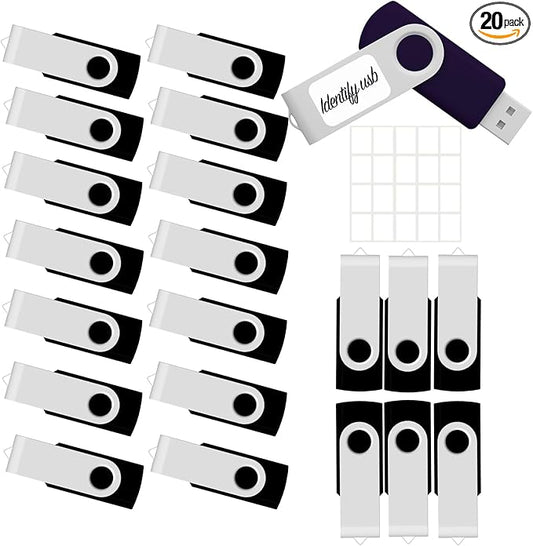 4GB USB Flash Drive 20 Pack JBOS Thumb Drives 4 GB USB Drives Memory Stick Swivel 4G Gig Stick USB2.0 Pen Drive for Date Storage, 4 Gig UBS Flash Drive, Zip Drive, Jump Drive, USB Stick, Black