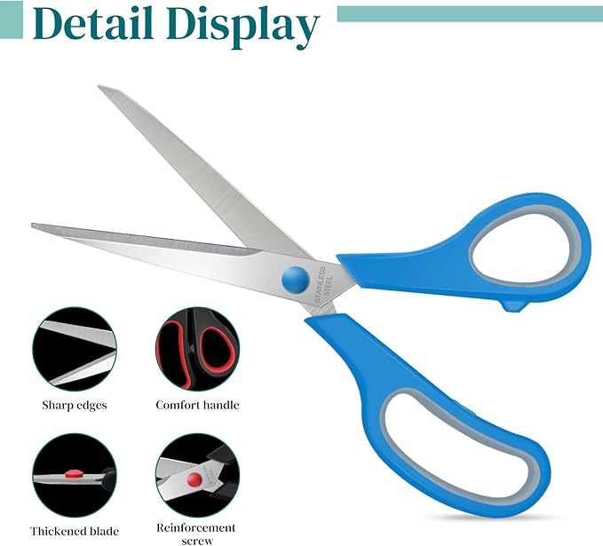 Scissors Bulk 6 Packs,8" Multipurpose Heavy Duty Sharp Scissors,Stainless Steel Sewing Craft Shears for Home Office High/Middle School, Xnluothsk