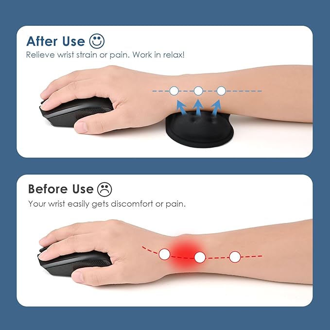 VANKEY 2 Pack Mouse Wrist Rest, Ergonomic Desk Wrist Pad for Mouse, Comfortable Computer Mouse Wrist Support with Memory Foam Fillings, Non-Slip Base (Black)