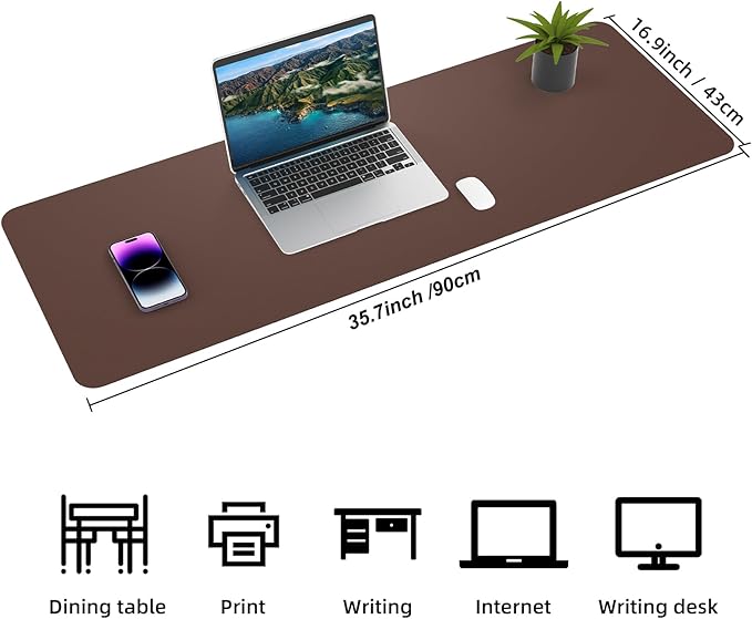 Desk Mat,35.4" x 17" Leather Desk mat,Desk matt for Desktop,Large Mouse Pad,Office Desk mat,Waterproof Desk Blotter pad for Office&Home(Coffee)