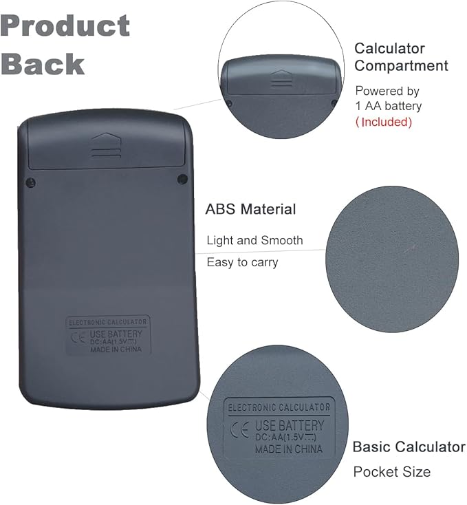 Basic Calculators for Students, Basic Calculator with Dual Power 8 Digit Small Pocket Size Handheld for Classroom Desktop Home (Black,Set of 5)