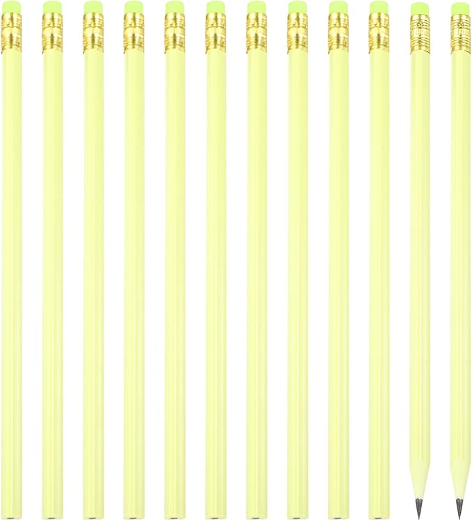 PATIKIL Round Pencils, 12 Pcs Triangle HB Graphite Pencil Wooden Pencils with Eraser for Classroom Office Writing Drawing Supplies, Yellow