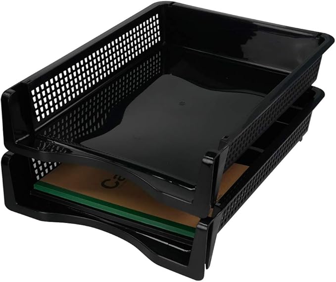 Stackable Paper Tray Set of 6, Black Plastic Letter Tray Basket
