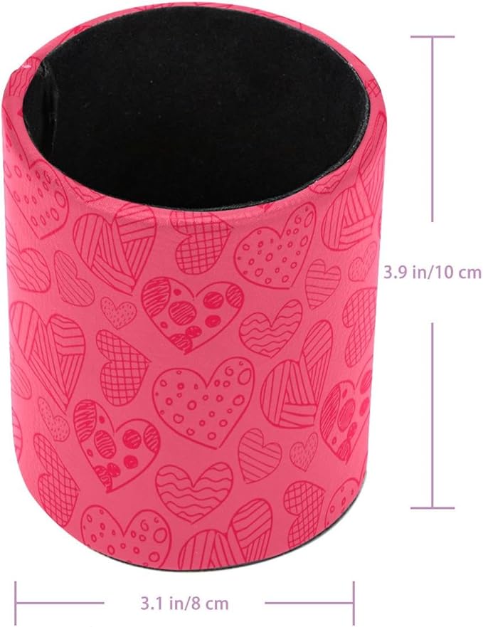 Pen Holder Cup Pencil Cup Holder for Office Valentine's Day Hand Drawn Pink Hearts Pattern Desk Organizer